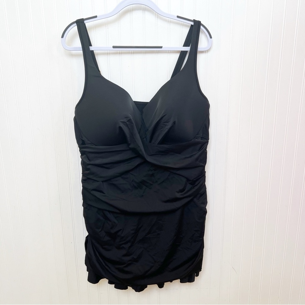 Swimsuits for All NEW Solid Black One Piece Ruched Swimsuit Dress Plus Size 24